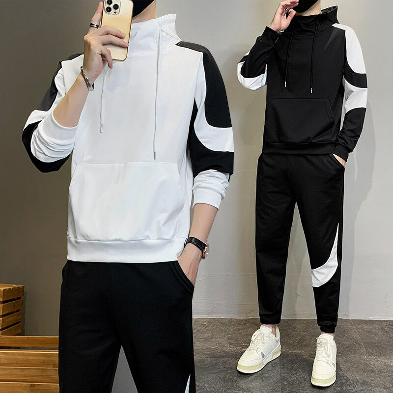 Sweatshirts Set Men Winter Warm Fashion 2023 Men'S Jogger Tracksuit Solid Stand Collar Sweatshirt Casual 2 Pieces Sports Suits