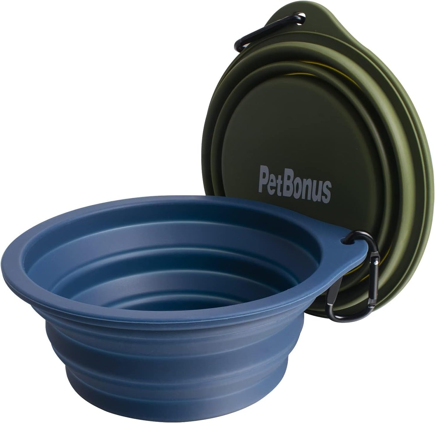 2-Pack Large Silicone Collapsible Dog Bowls, 34Oz/1000Ml BPA Free Portable Foldable Travel Bowl for Pet Cat, Food Water Feeding Dish for Camping with 2 Carabiners (Army Green, Navy Blue)