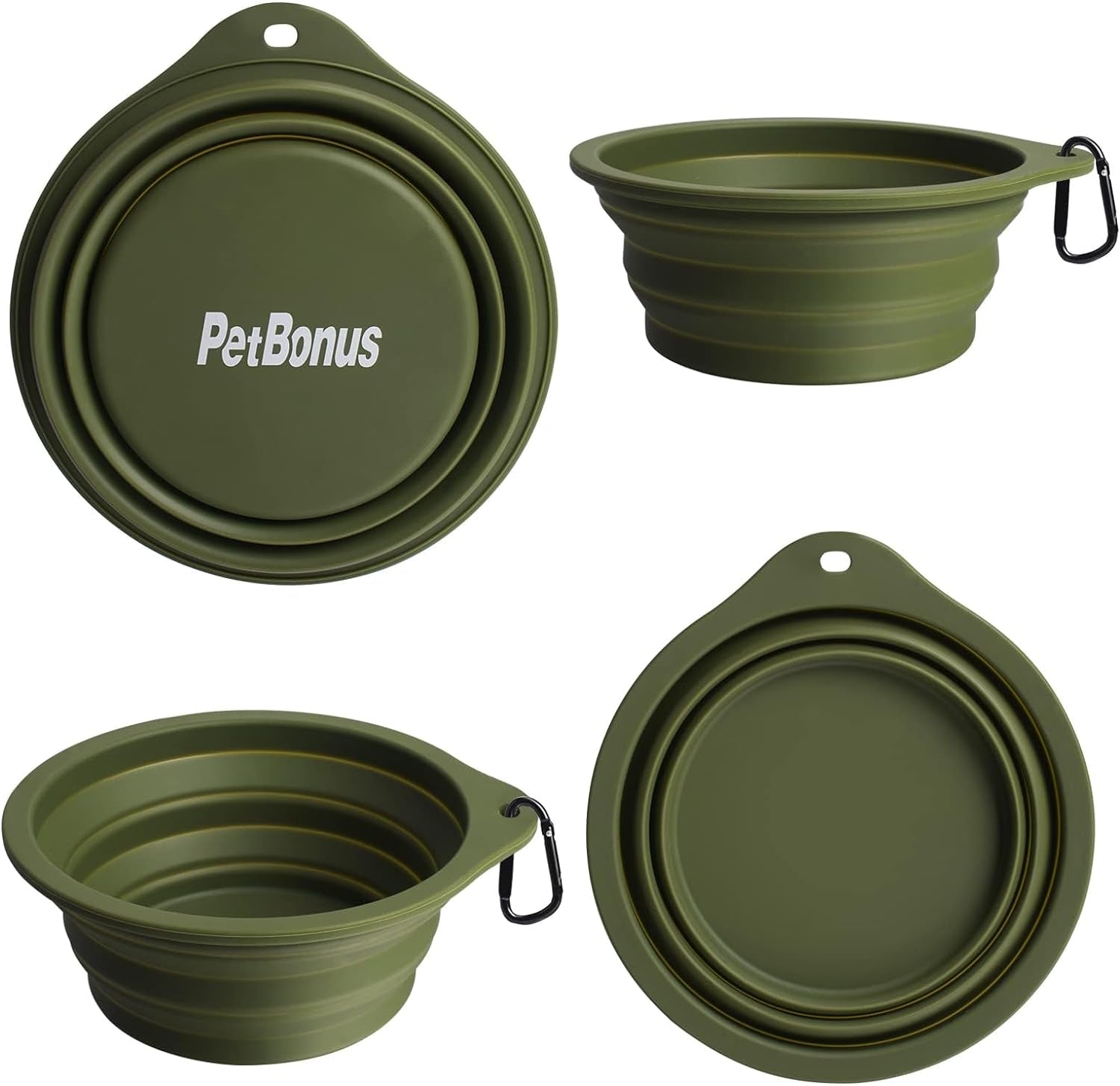 2-Pack Large Silicone Collapsible Dog Bowls, 34Oz/1000Ml BPA Free Portable Foldable Travel Bowl for Pet Cat, Food Water Feeding Dish for Camping with 2 Carabiners (Army Green, Navy Blue)