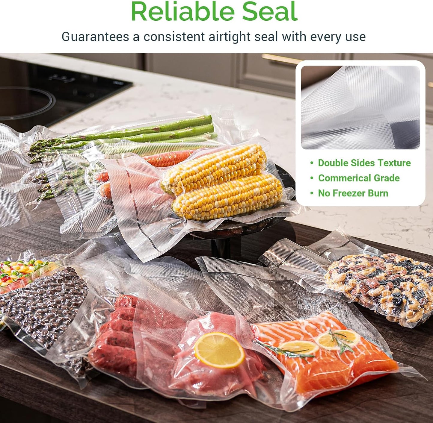 Vacuum Sealer Rolls, 2 Packs 8" X 50' Food Vacuum Sealer Bags Rolls Work with All Brand Food Sealer Machine